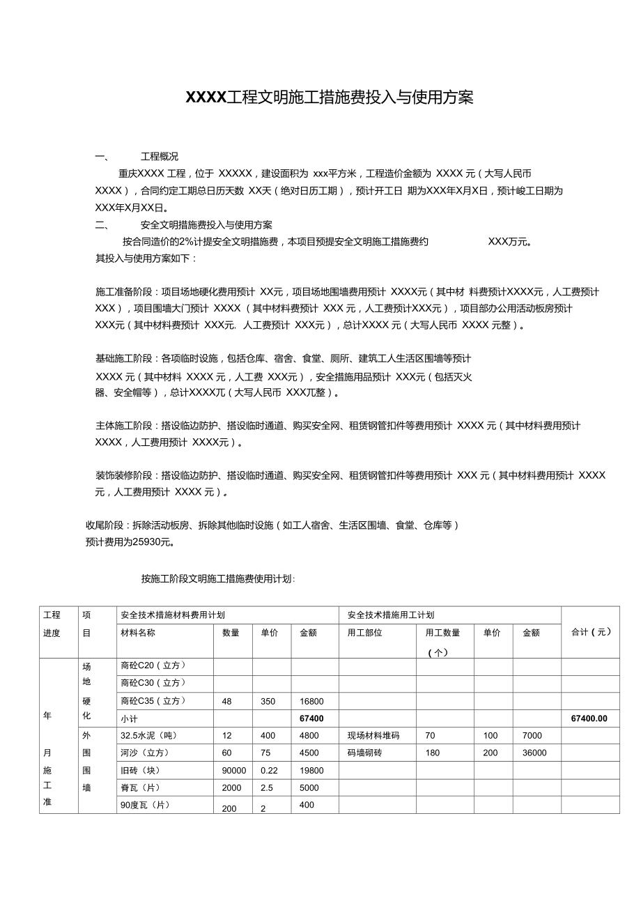 安措费投入使用方案(模板)_第1页