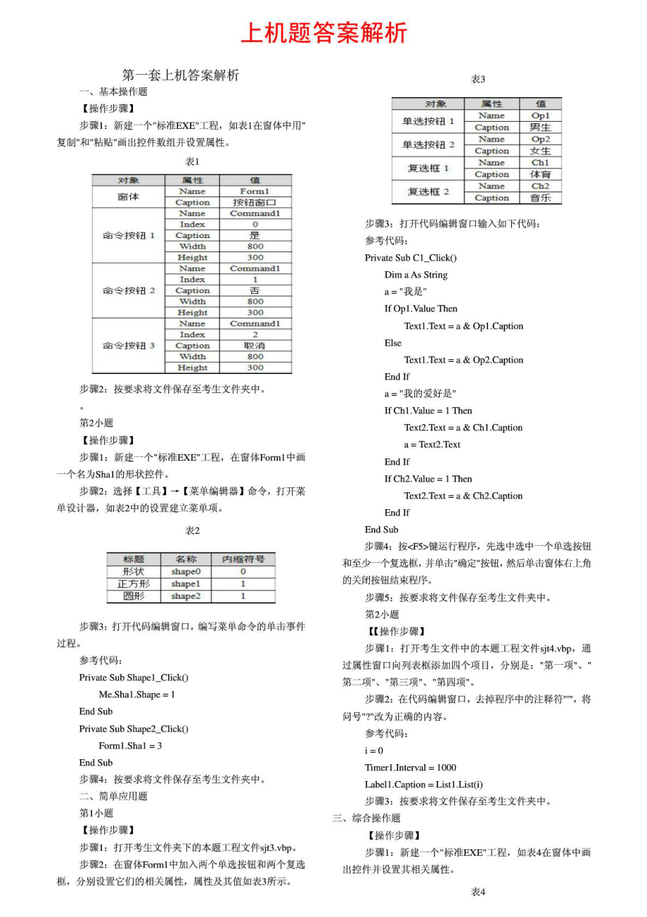 全國計(jì)算機(jī)等級(jí)考試 二級(jí)VB 上機(jī)題庫精簡版 考試必備,_第1頁