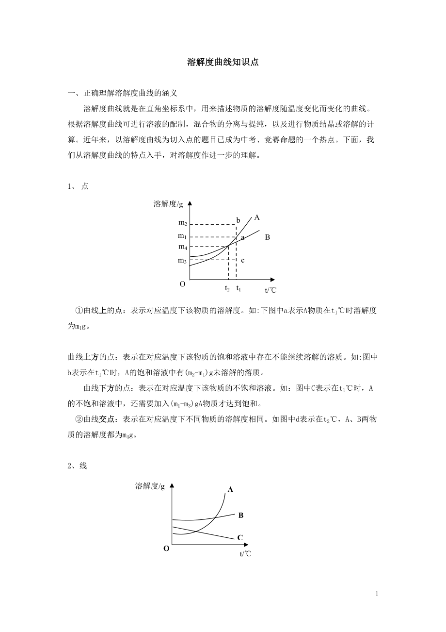 初三化学溶解度曲线知识点_第1页