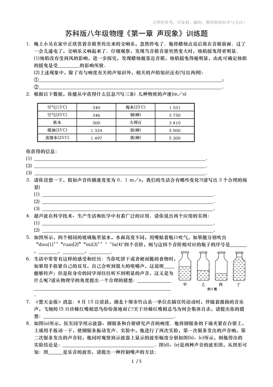 蘇科版八年級物理《第一章聲現(xiàn)象》自主訓練題_第1頁