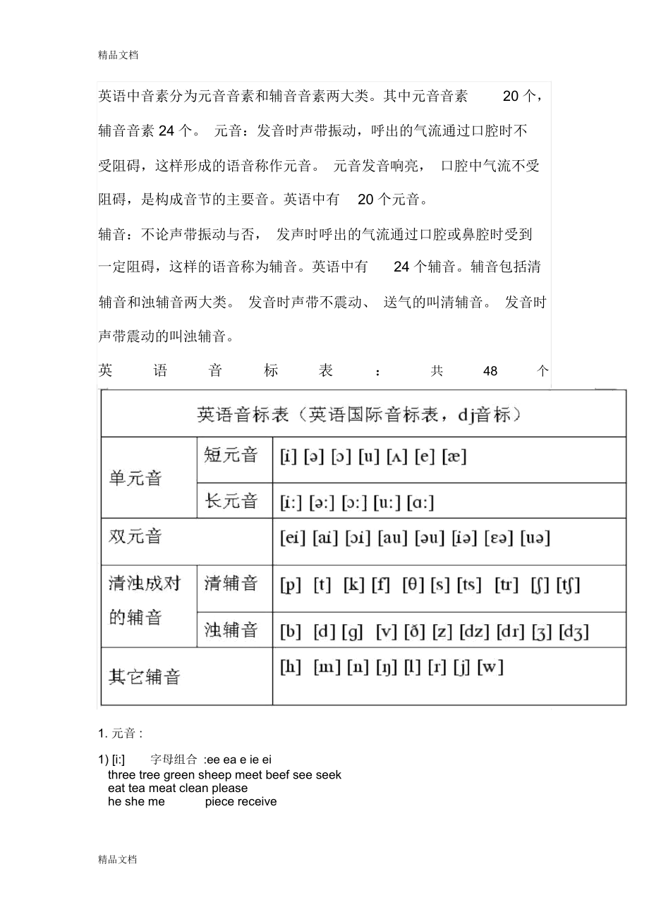 最新英语中音素分为元音音素和辅音音素两大类