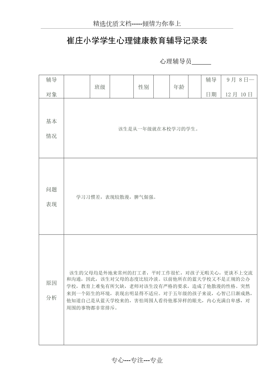 小学生心理健康教育辅导记录表(共15页)_第1页