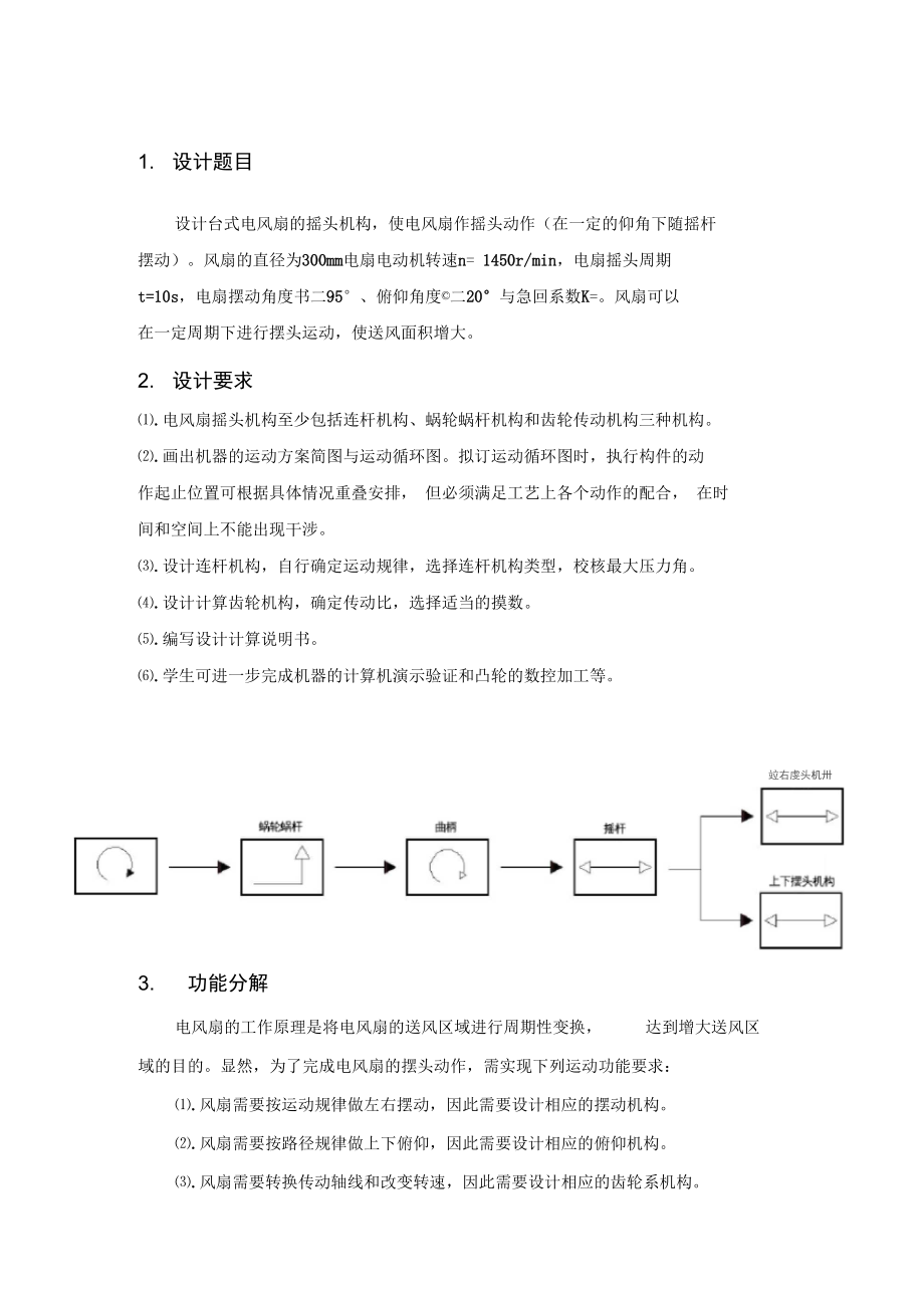 臺式電風扇的搖頭機構機械原理說明書_第1頁