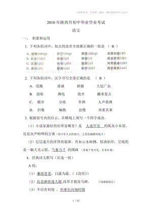 2010年陕西省中考语文试题及答案