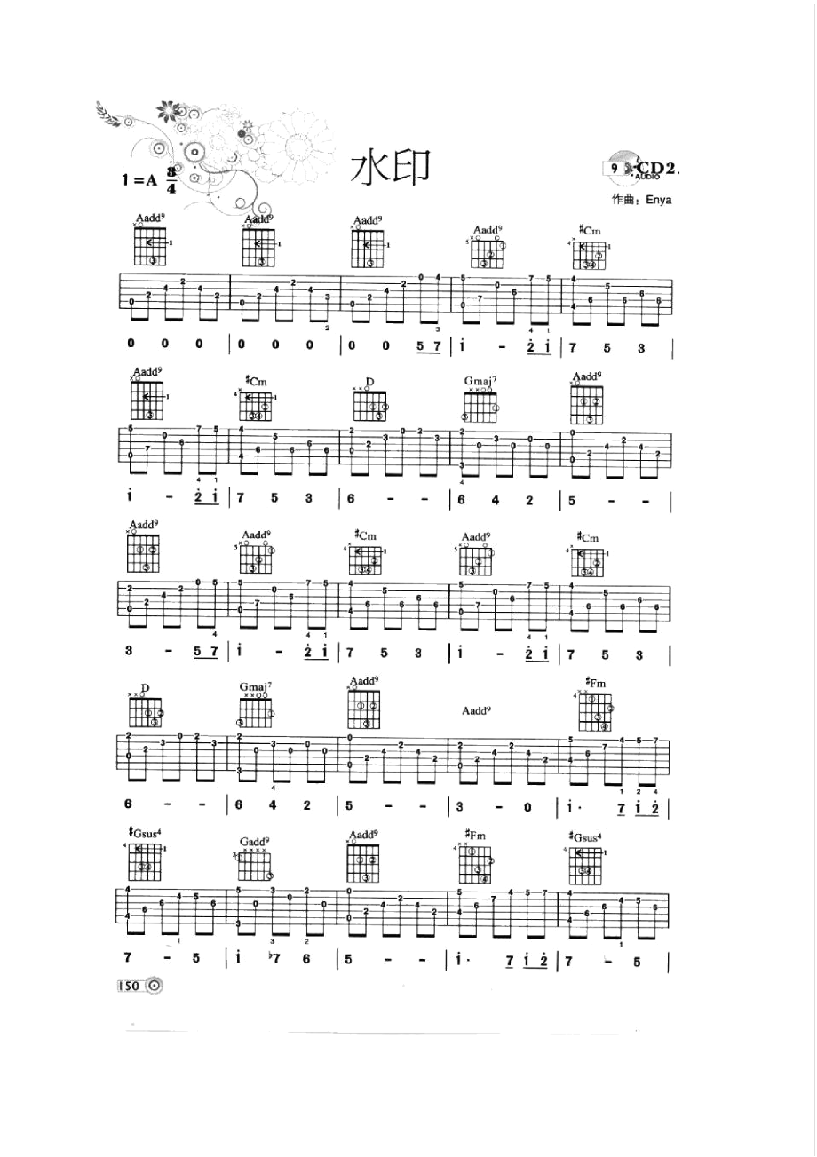 水印吉他譜六線譜彈唱獨奏帶指法和絃吉他樂譜.pdf_第1頁