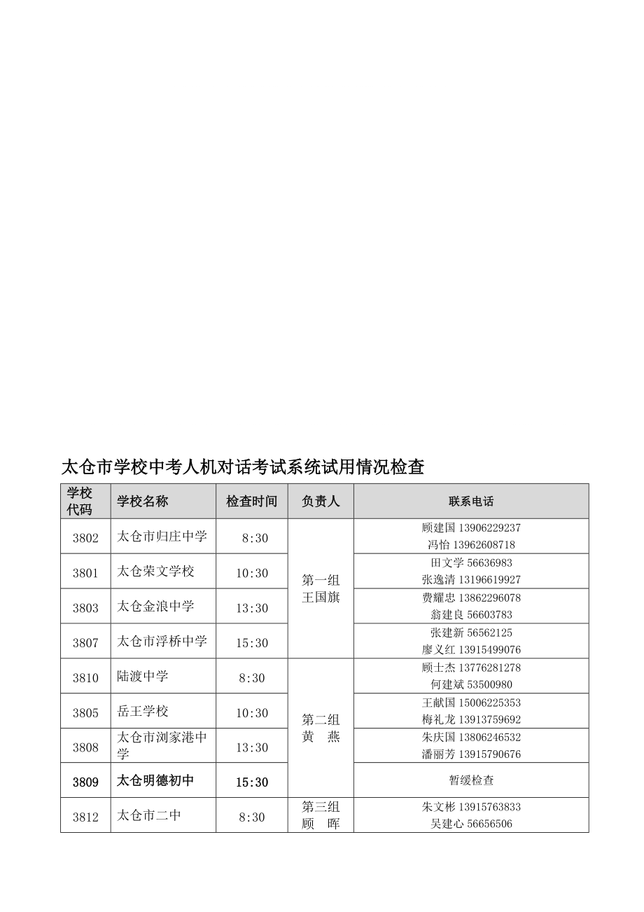 太仓市学校中考人机对话考试系统试用情况检查_第1页