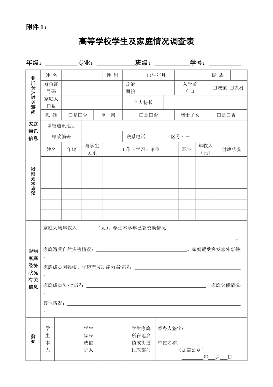 大学生贫困证明和助学金申请表8张_第1页