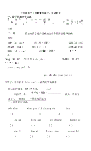 人教部編版三年級上冊語文 專題03 生詞拼音