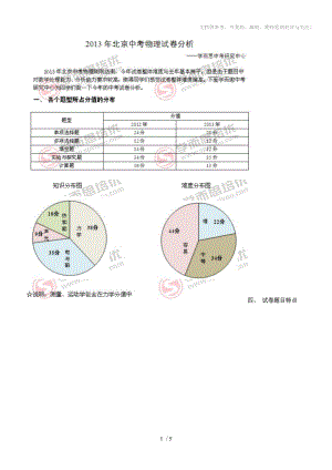 2013年北京中考真题物理分析