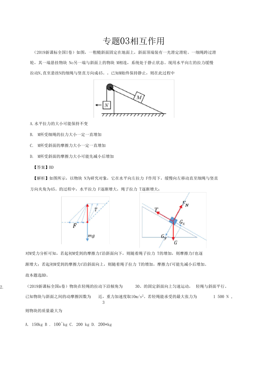 三年高考2017-2019物理真題分項(xiàng)版解析——專題03相互作用解析版_第1頁