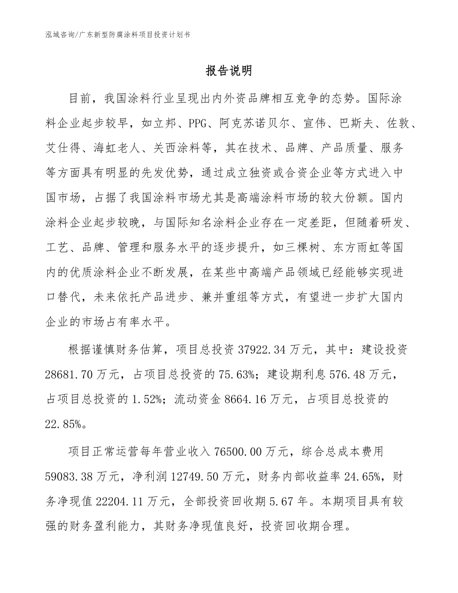 广东新型防腐涂料项目投资计划书【参考范文】_第1页