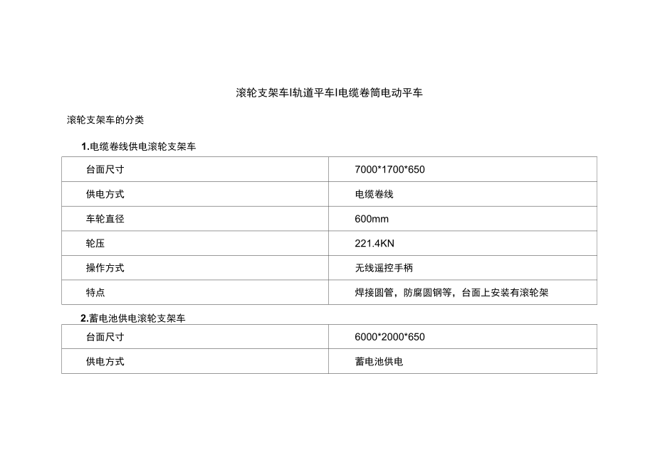 滾輪支架車、軌道平車、電纜卷筒電動平車_第1頁