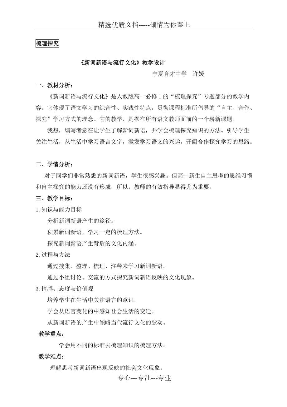 高中新词新语与流行文化教学设计教案_第1页