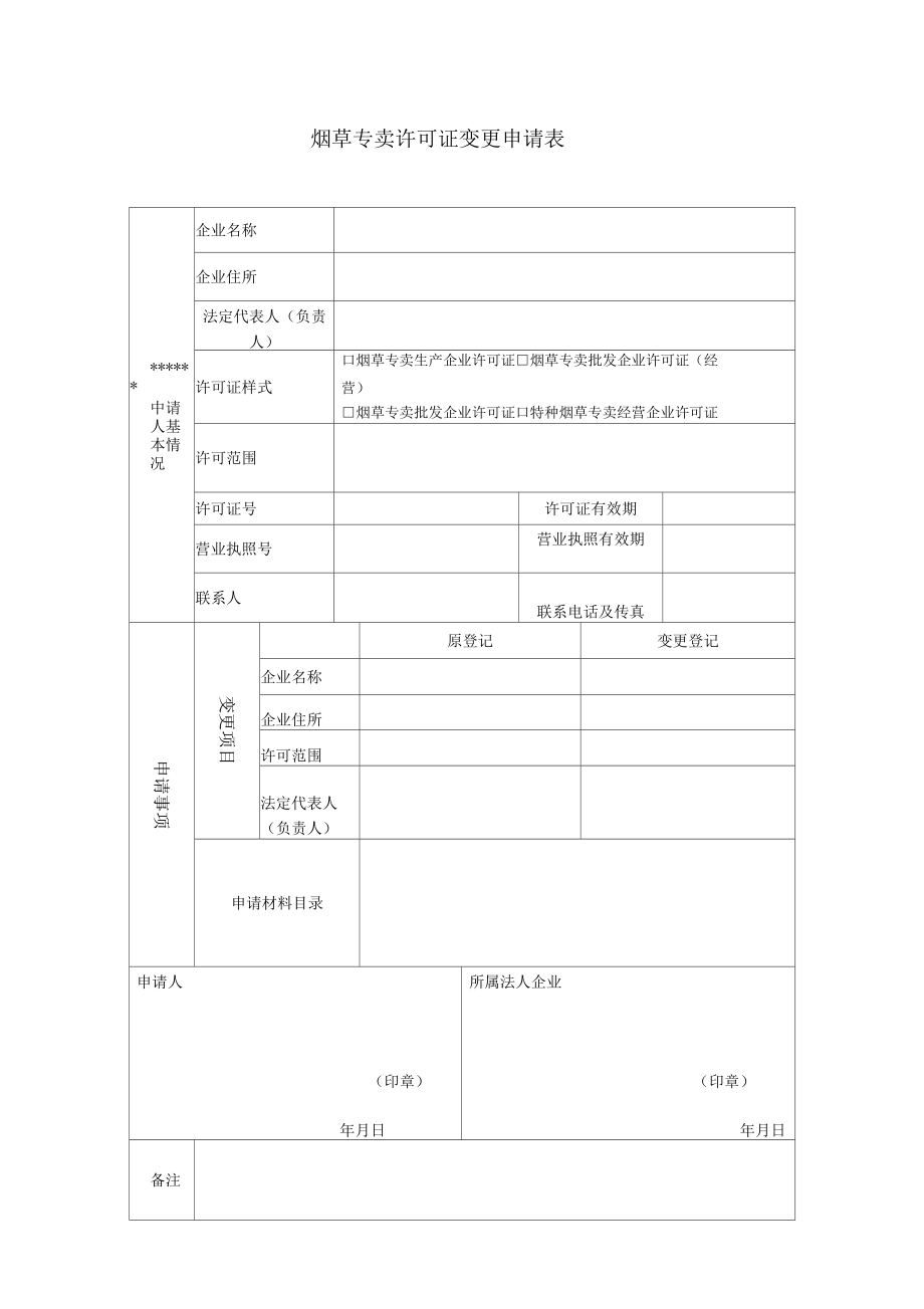 烟草专卖许可证变更申请表_第1页