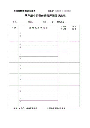 孕產(chǎn)婦 中醫(yī)藥健康管理服務(wù)記錄表