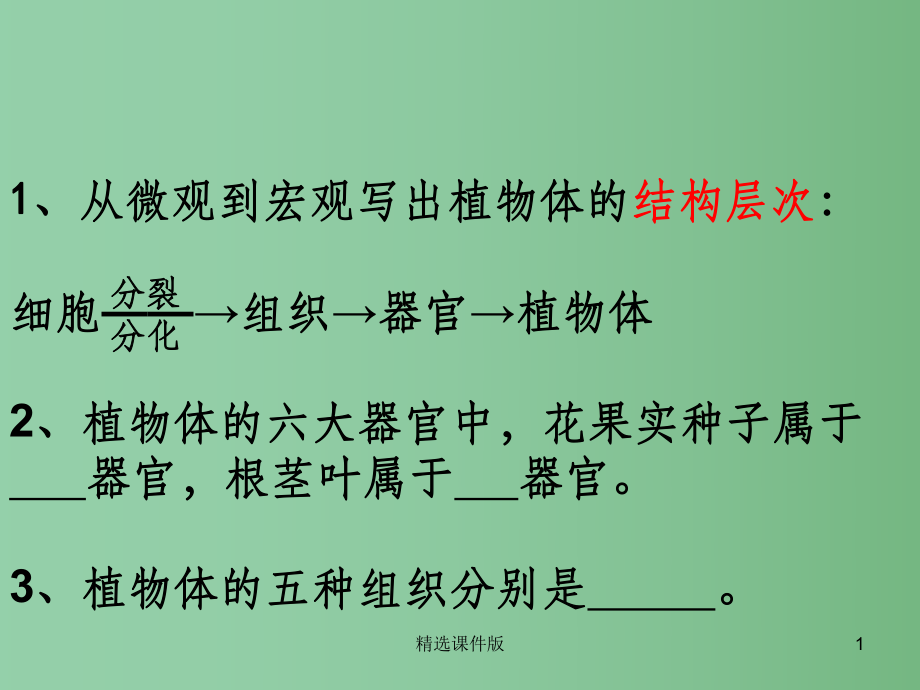 六年级生物上册2.3.3植物体的结构层次专项训练课件鲁科版五四制_第1页