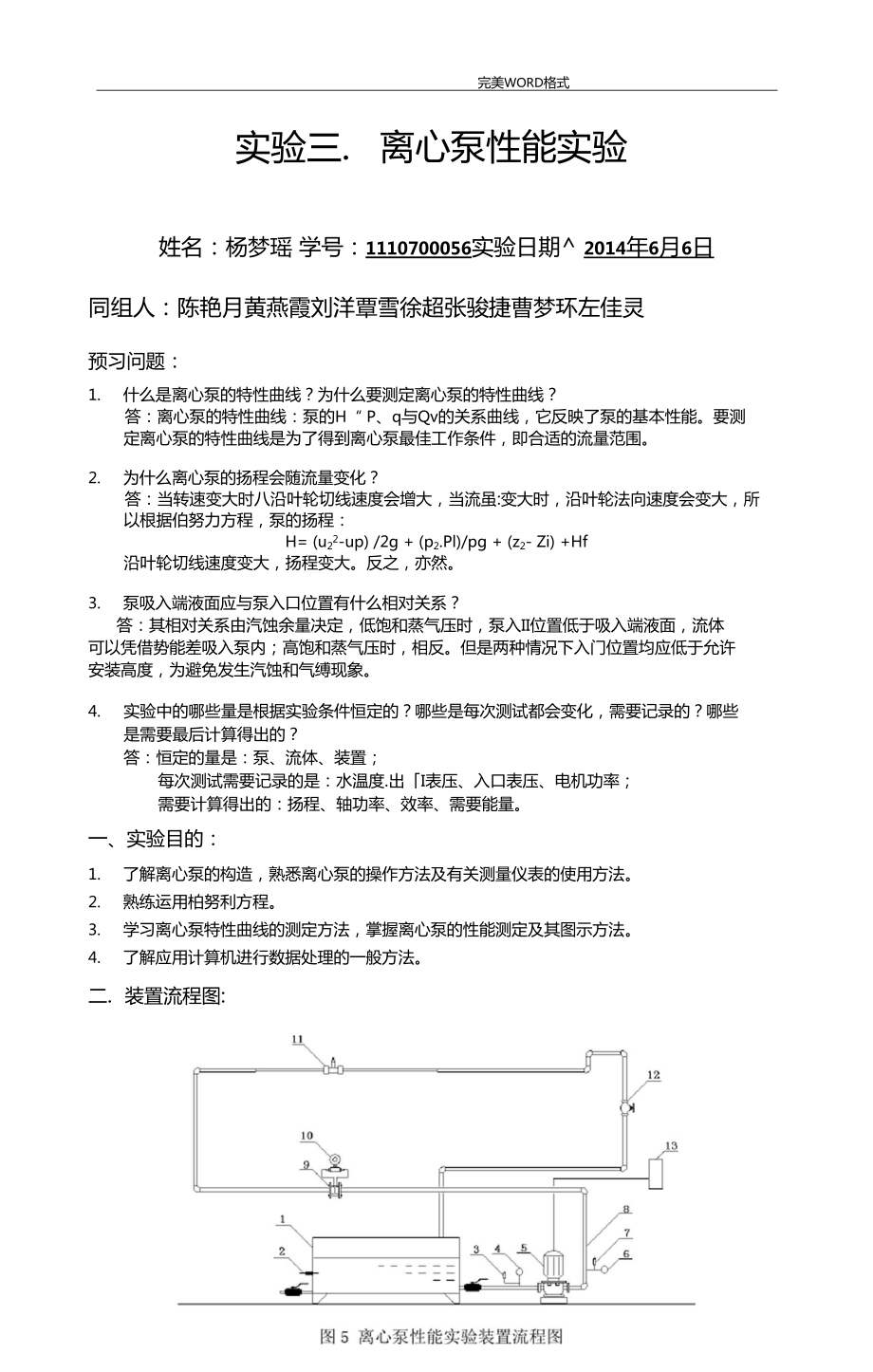 离心泵性能试验报告带数据处理_第1页