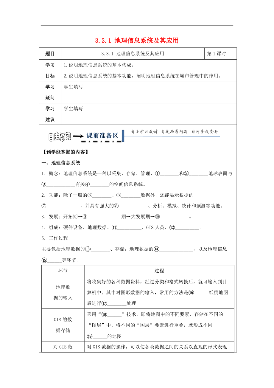 高中地理第三章地理信息技術應用地理信息系統(tǒng)及其應用學案湘教必修_第1頁