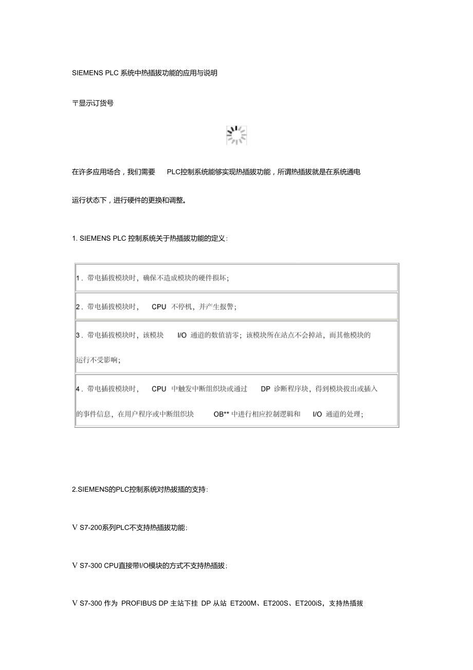 SIEMENSPLC系统中热插拔功能的应用与说明_第1页