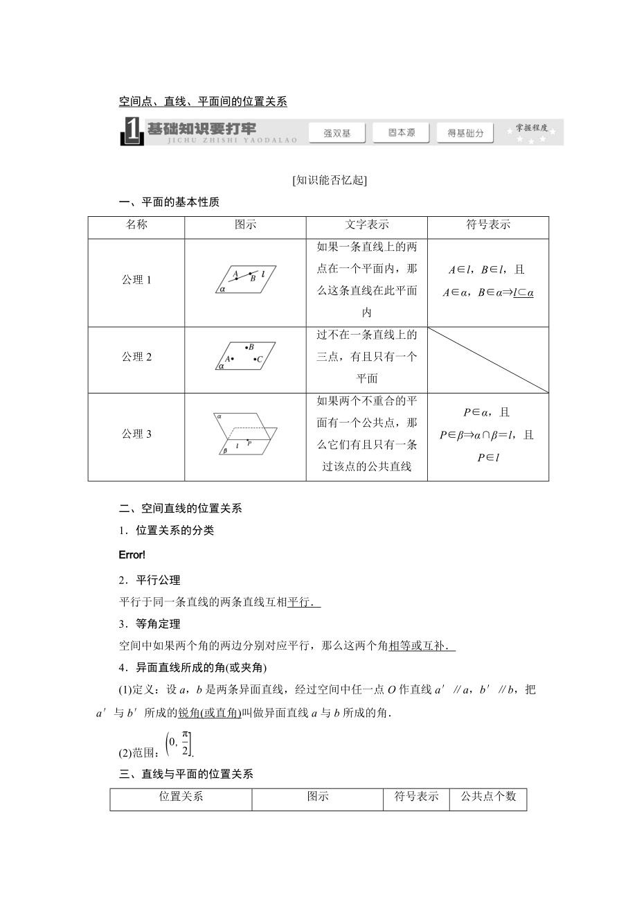 新编高考数学一轮复习：空间点、直线、平面间的位置关系教学案含解析_第1页