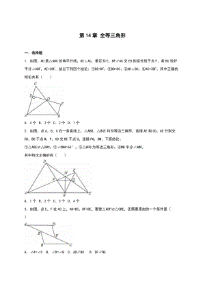 新版【沪科版】八年级上第14章全等三角形单元测试及答案解析