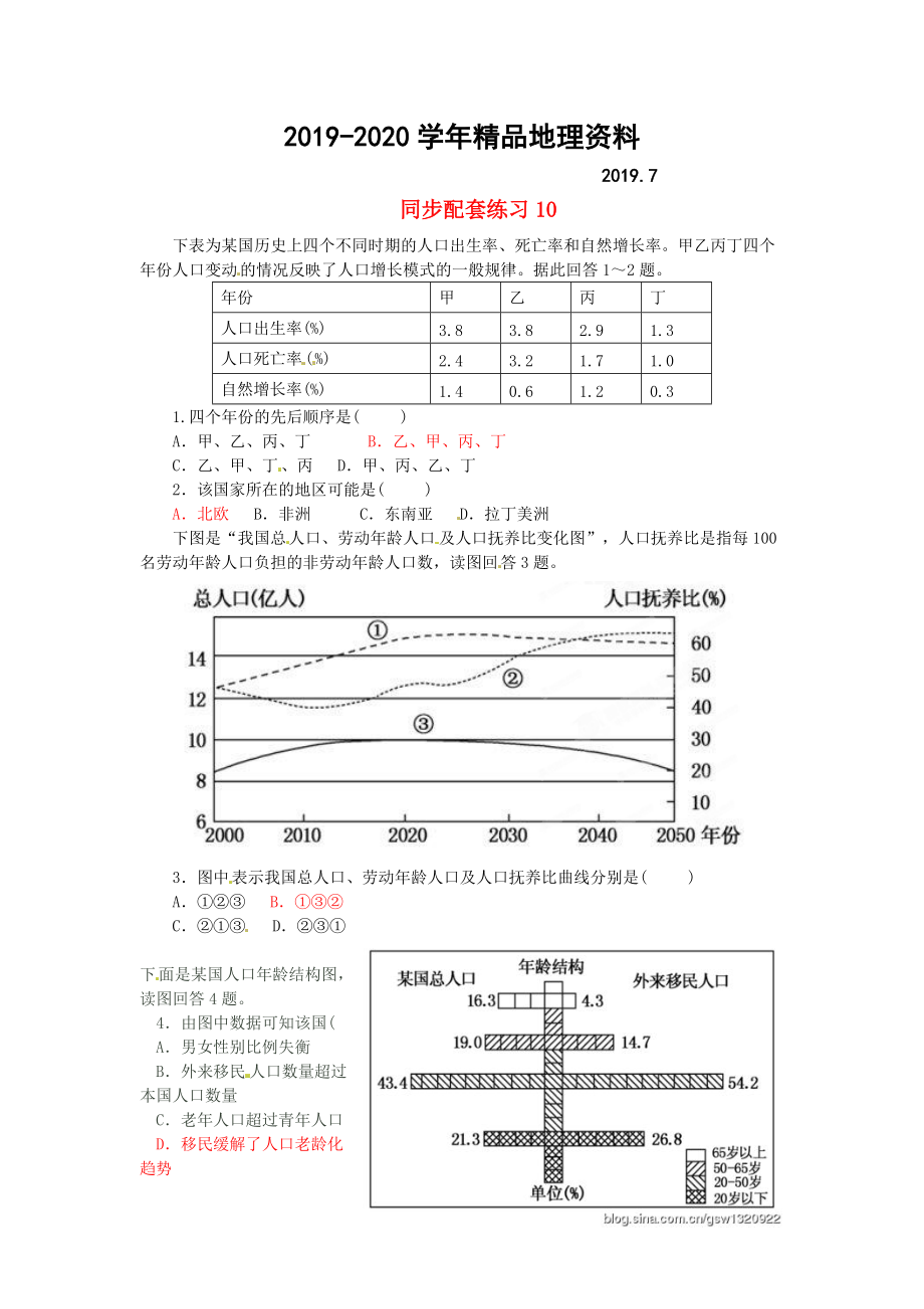 2020山东省冠县武训高级中学高考地理二轮复习 同步配套练习10_第1页