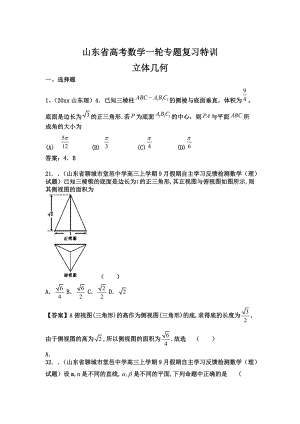 新版山东省高考理一轮专题复习特训：立体几何【含答案】