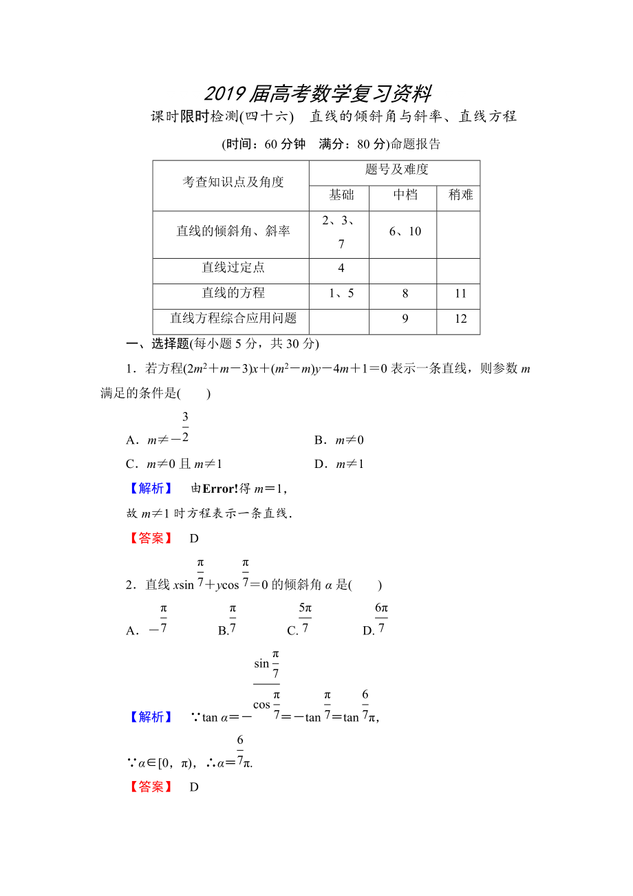 高三數(shù)學理,山東版一輪備課寶典 【第八章】課時限時檢測46_第1頁