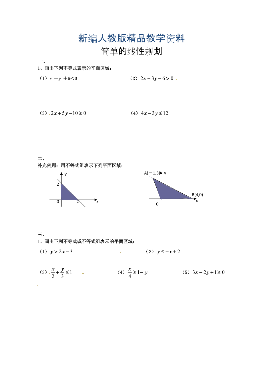 新編高中數(shù)學(xué)必修五 第3章 不等式 同步練習(xí) 3.3.2簡單的線性規(guī)劃【1】_第1頁