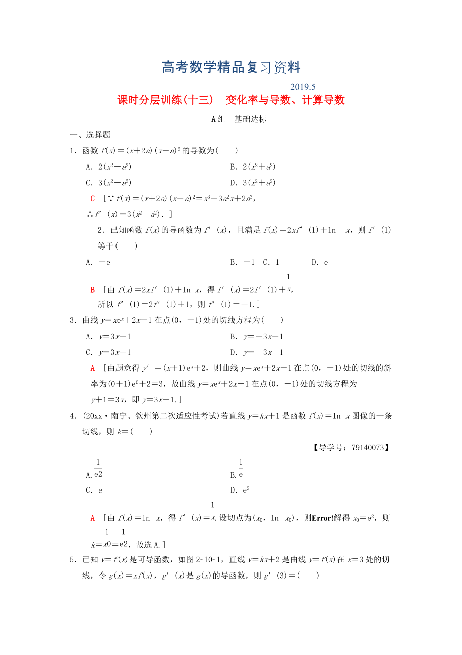 高考数学一轮复习学案训练课件北师大版理科： 课时分层训练13 变化率与导数、计算导数 理 北师大版_第1页