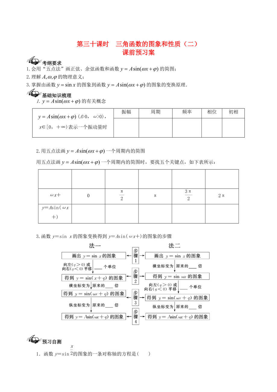 新编新课标高三数学一轮复习 第3篇 三角函数的图象和性质二学案 理_第1页