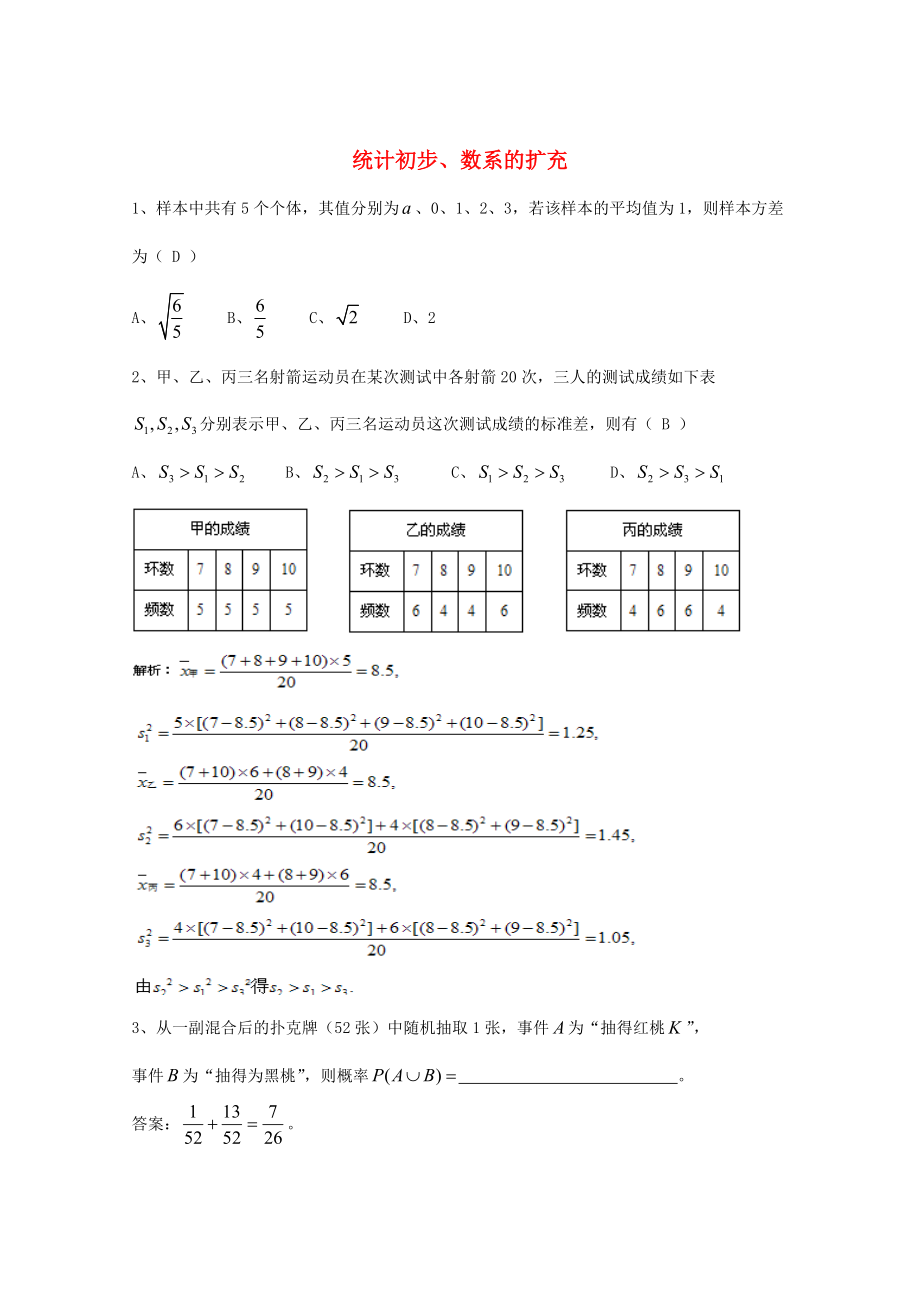 新編廣東省廣州市高考數(shù)學(xué)一輪復(fù)習(xí) 專項(xiàng)檢測(cè)試題：17 統(tǒng)計(jì)初步、數(shù)系的擴(kuò)充_第1頁(yè)