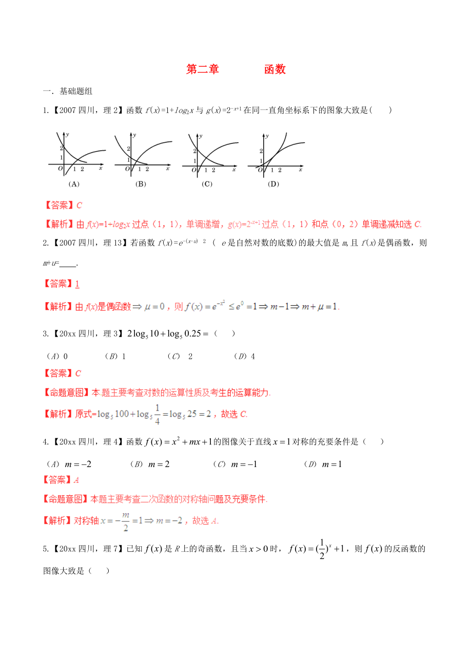 新編四川版高考數(shù)學(xué)分項(xiàng)匯編 專題2 函數(shù)含解析理_第1頁