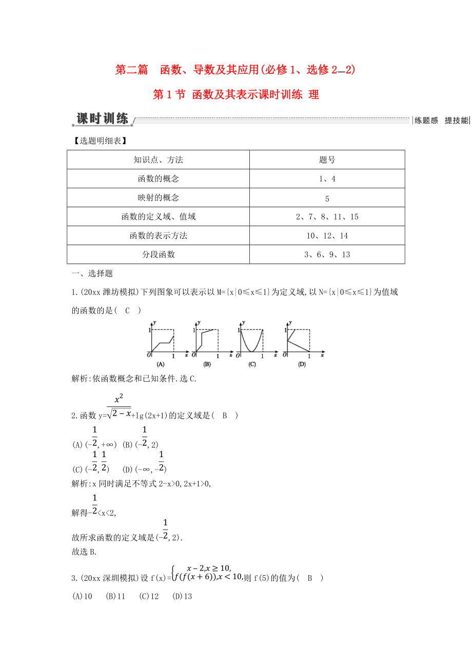 新編新課標(biāo)高三數(shù)學(xué)一輪復(fù)習(xí) 第2篇 第1節(jié) 函數(shù)及其表示課時(shí)訓(xùn)練 理_第1頁(yè)