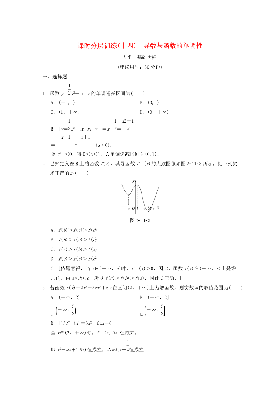 新編高考數(shù)學(xué)一輪復(fù)習(xí)學(xué)案訓(xùn)練課件： 課時(shí)分層訓(xùn)練14 導(dǎo)數(shù)與函數(shù)的單調(diào)性 文 北師大版_第1頁