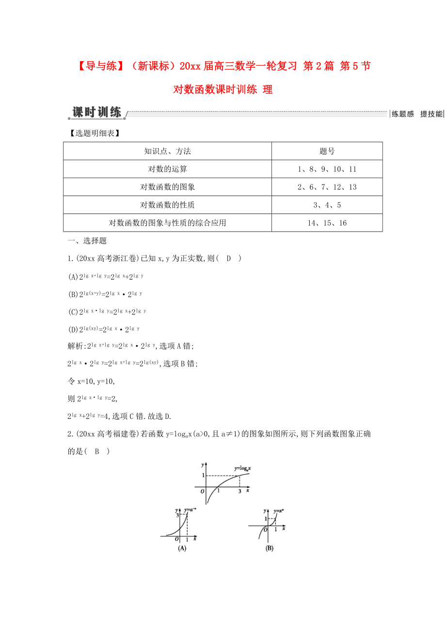 新編新課標(biāo)高三數(shù)學(xué)一輪復(fù)習(xí) 第2篇 第5節(jié) 對(duì)數(shù)函數(shù)課時(shí)訓(xùn)練 理_第1頁(yè)