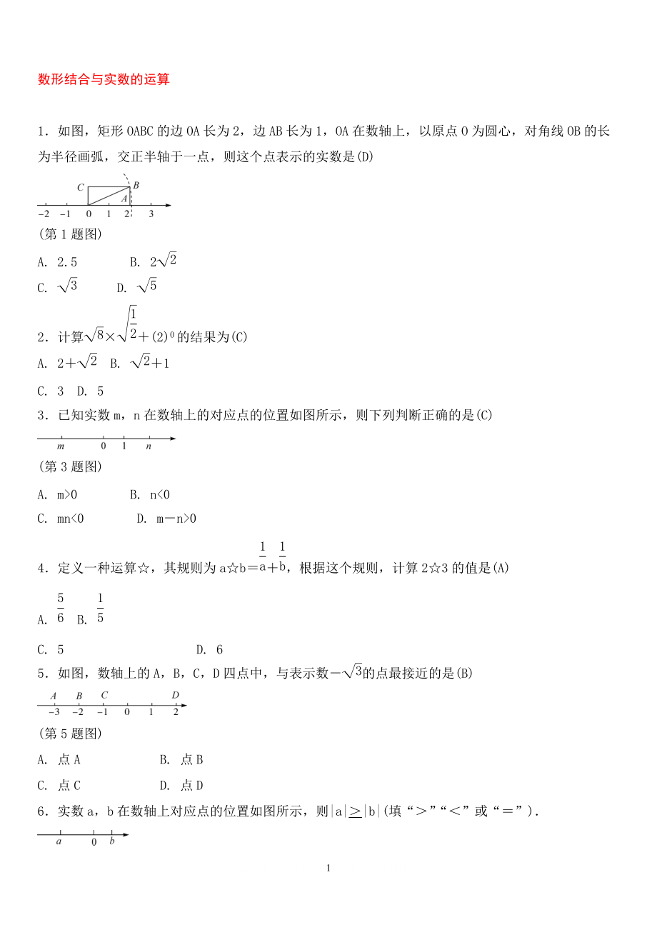 中考数学总复习 专题提升一 数形结合与实数的运算_第1页