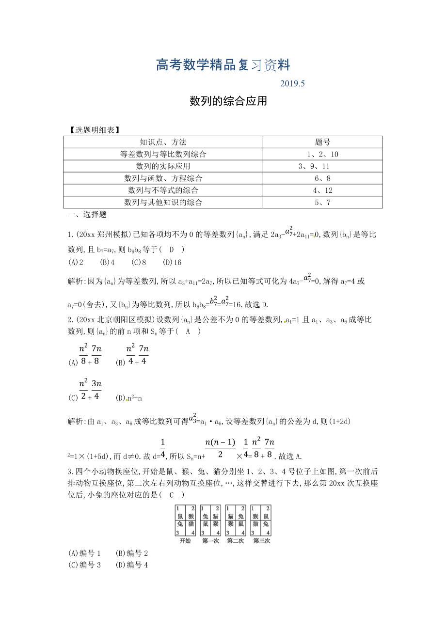 高考数学一轮复习检测：数列的综合应用专题卷含答案_第1页