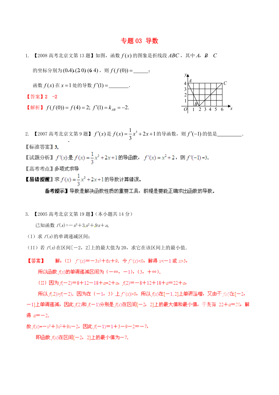 新編北京版高考數(shù)學分項匯編 專題03 導數(shù)含解析文_第1頁