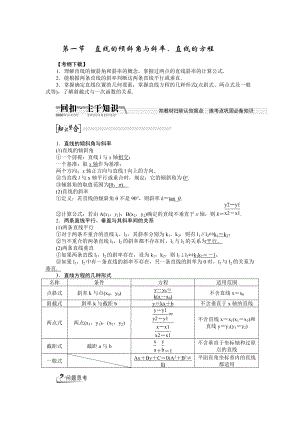 新編【創(chuàng)新方案】高考數(shù)學(xué)理一輪復(fù)習(xí)配套文檔：第8章 第1節(jié)　直線的傾斜角與斜率、直線的方程