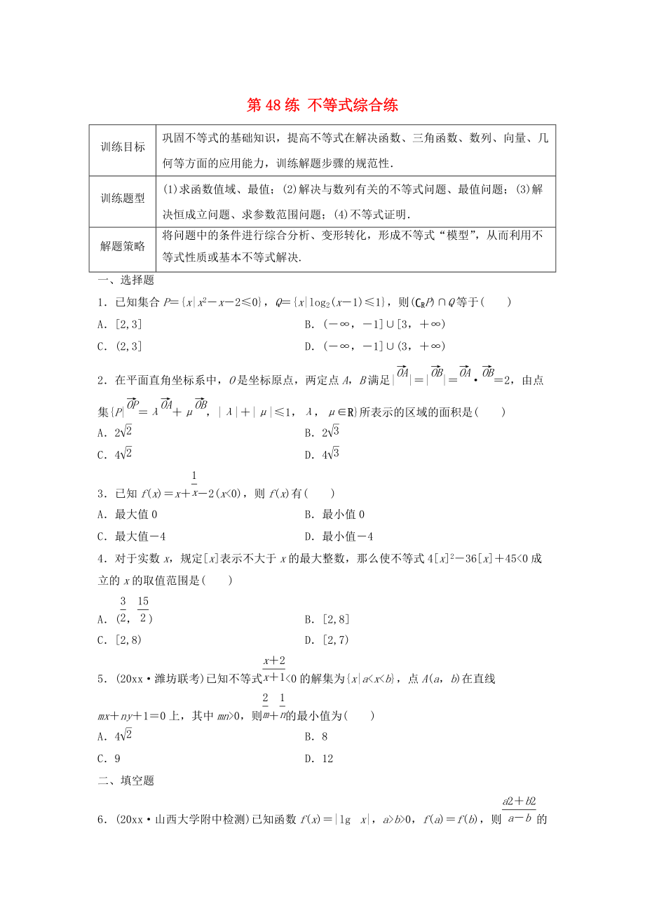 新編高三數(shù)學(xué) 第48練 不等式綜合練_第1頁