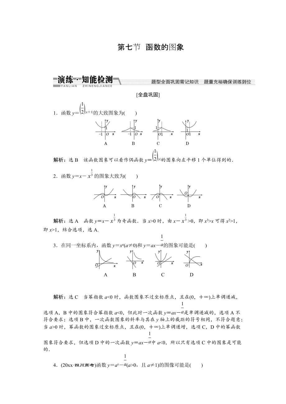 新版【創(chuàng)新方案】高考數(shù)學(xué)理一輪知能檢測(cè)：第2章 第7節(jié)　函數(shù)的圖象_第1頁