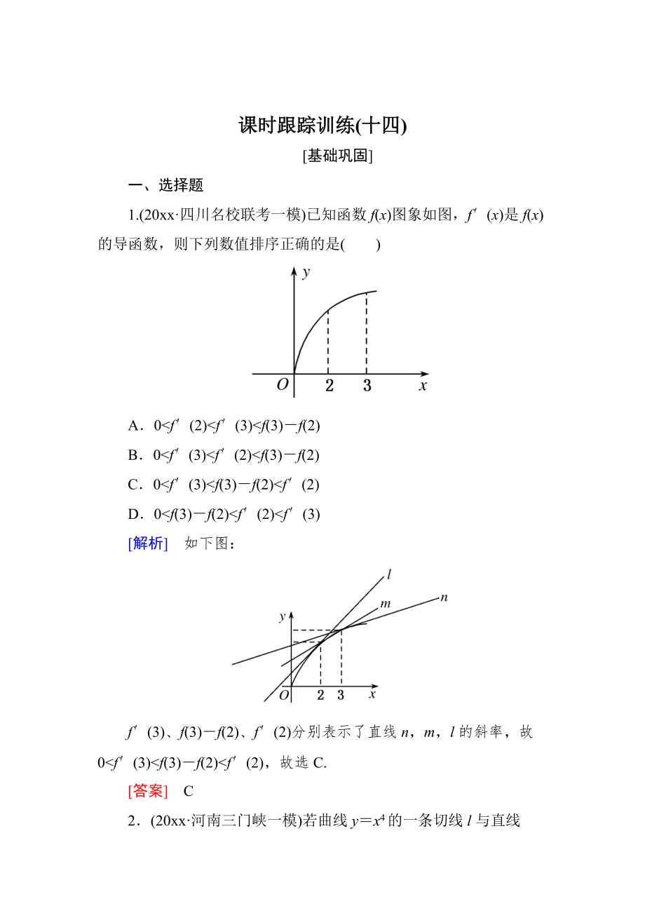 新版與名師對話高三數(shù)學(xué)文一輪復(fù)習(xí)課時(shí)跟蹤訓(xùn)練：第三章 導(dǎo)數(shù)及其應(yīng)用 課時(shí)跟蹤訓(xùn)練14 Word版含解析_第1頁