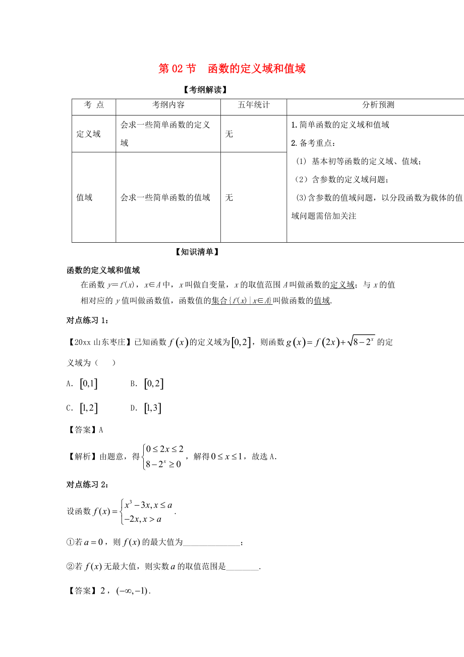 新編浙江版高考數(shù)學(xué)一輪復(fù)習(xí)(講練測(cè))： 專(zhuān)題2.2 函數(shù)的定義域和值域講_第1頁(yè)