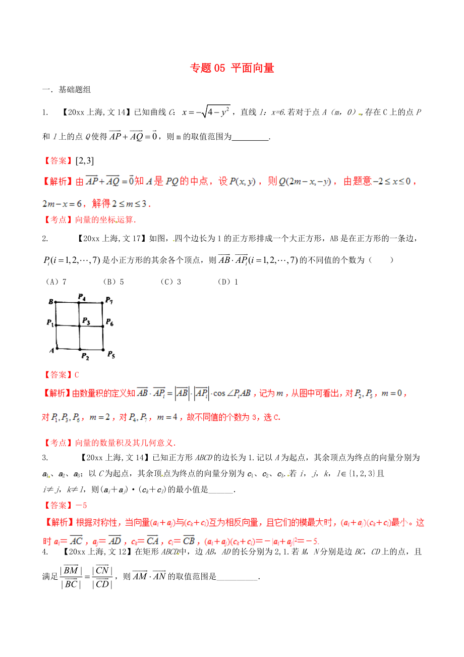 新編上海版高考數(shù)學(xué)分項(xiàng)匯編 專題05 平面向量含解析文_第1頁(yè)