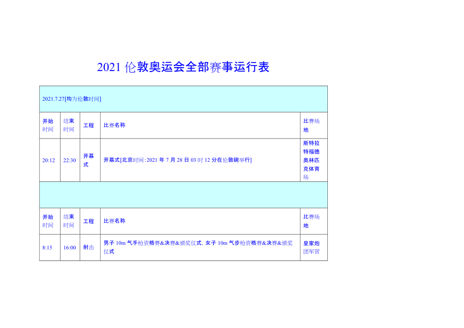 伦敦奥运会全部赛事运行表及时间表北京时间与伦敦时间夏时制时差小时_第1页