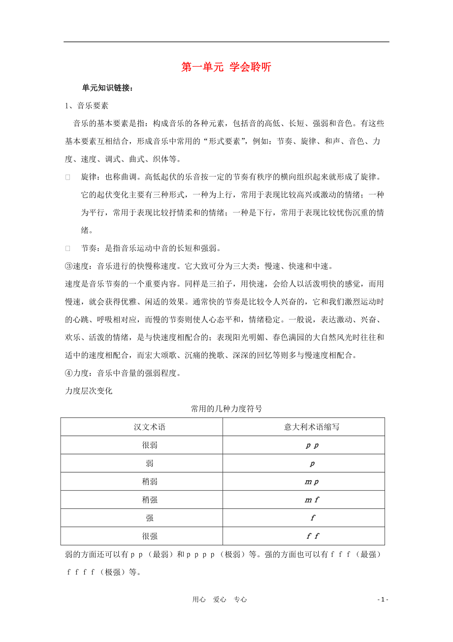 高中音樂 《第一單元 第一節(jié)學(xué)會(huì)聆聽》學(xué)案_第1頁