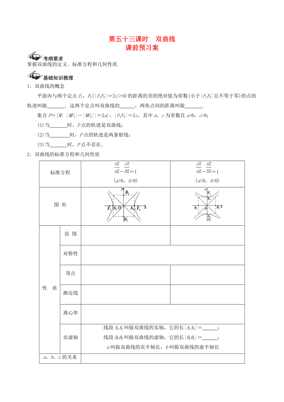 新版新課標(biāo)高三數(shù)學(xué)一輪復(fù)習(xí) 第8篇 雙曲線學(xué)案 理_第1頁(yè)