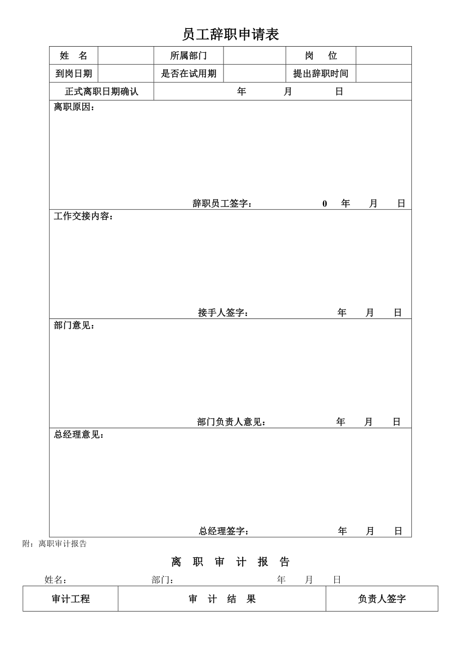 《員工離職申請表》word版_第1頁