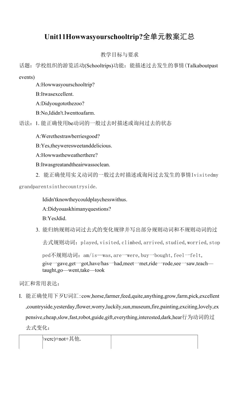 人教新目标七年级英语下册Unit 11 How was your school trip 全单元教案汇总.docx_第1页